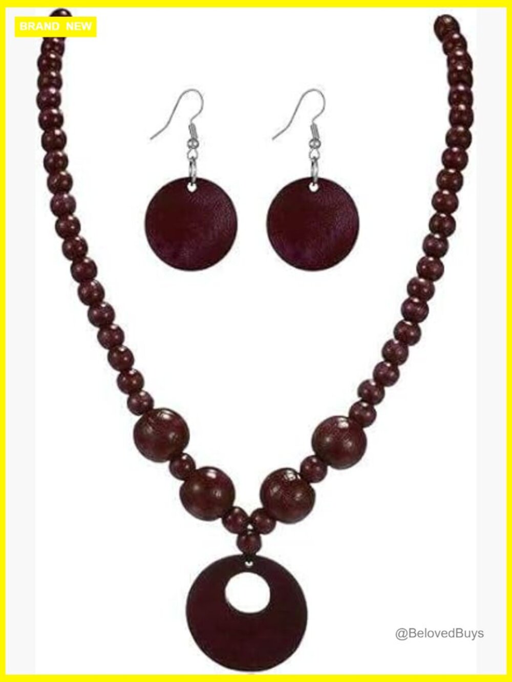 Bohemian Wood Bead Necklace Earrings Set Handmade Choker Drop Earrings Wedding